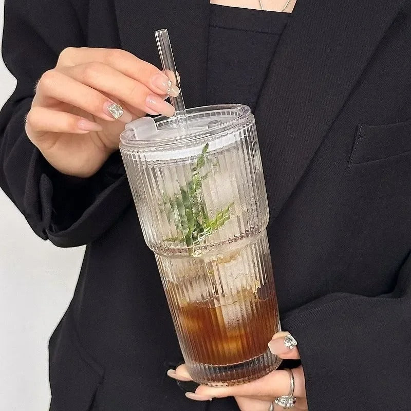 Premium Glass Tumbler with Lid & Reusable Straw