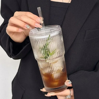 Premium Glass Tumbler with Lid & Reusable Straw
